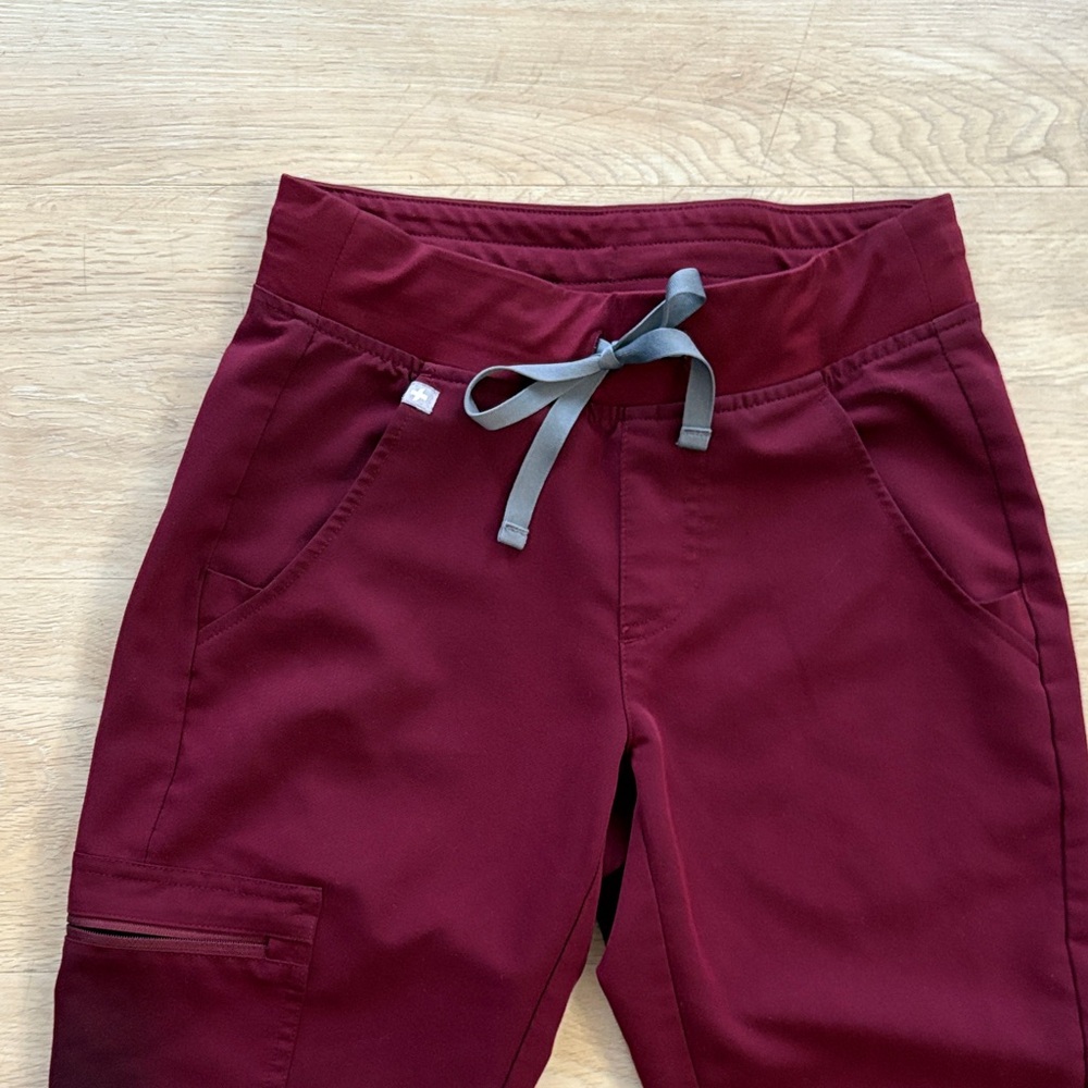 Figs Women’s Burgundy Jogger Scrub Pants - Picture 2 of 6